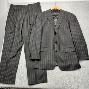 Pronto Mondo Italia Men's 38L Pinstripe Suit Gray Wool 2-Button Super 140's